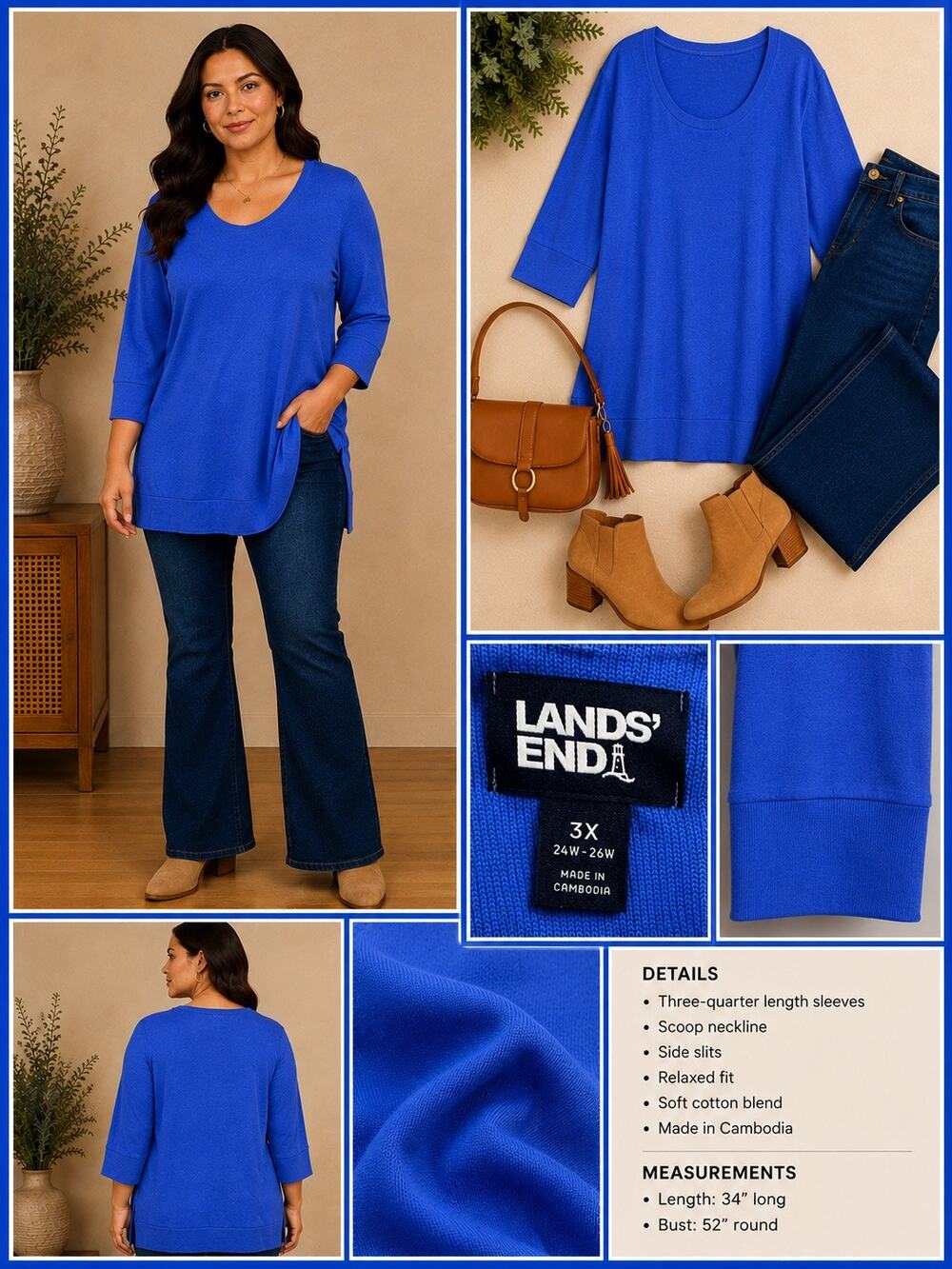 Lands End long blue tunic sweater plus 3x